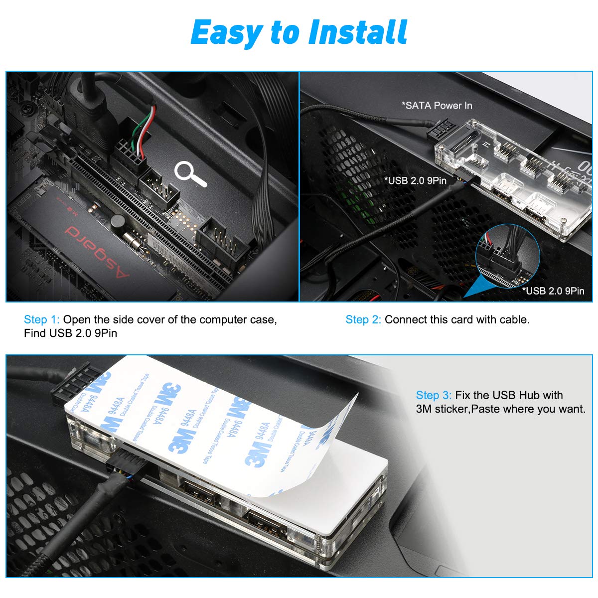 9 pin USB Header Extension Adapter with 15-Pin SATA Power Connector＆Motherboard Extension Cable for Port Multiplier Compatible with Windows Linux MAC Motherboard USB 2.0 HUB Adapter for Desktop PC: Industrial & Scientific