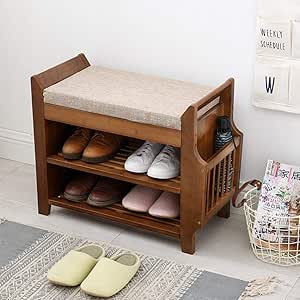 Estante para zapatos de bambú con cajón de almacenamiento y canasta de