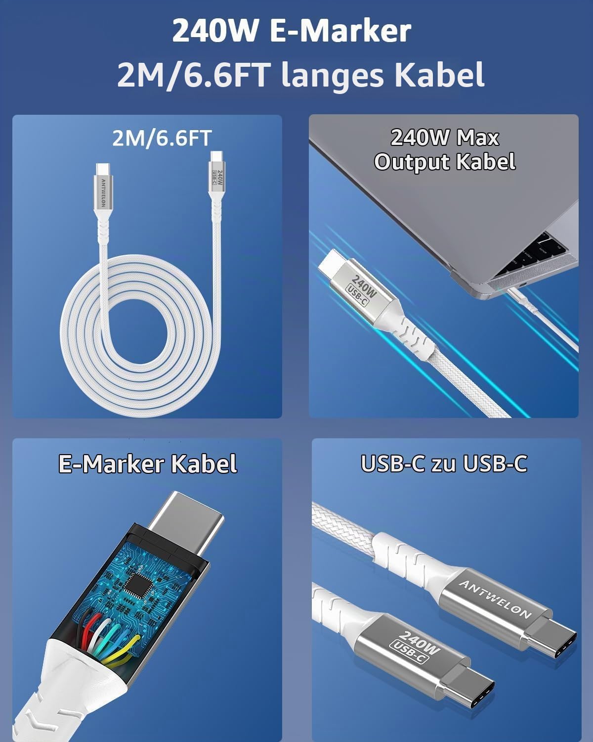 ANTWELON 100W USB C Ladegerät GAN Netzteil Typ C für MacBook Pro 16 15 14 Zoll, MacBook Air, iPad Pro, Galaxy S24 S23, Dell XPS, HP, Lenovo Thinkpad Yoga, Laptop, Tablet (weiß) 6