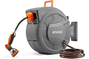 DNYKER Retractable Garden Hose Reel, 1/2 inch x 100 ft Water Hose Reel Wall Mounted, Slow Auto-Rewind, Any Length Lock, 180°S