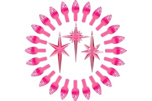 KonohaELF Ceramic Christmas Tree Replacement Lights Bulbs, Pink Medium Twist Plastics Pegs Ornaments for Ceramic Tree(87 Bulbs＆ 3 Topper Star)