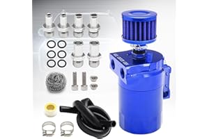 Htostar Racing Thick Shell Baffled Oil Catch Can Coolant Fuel Catch Can Reservoir Kit with Breather - Blue