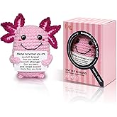 Roqei Mini Crochet Axolotl with Positive Message Card Handmade Motivational Gift for Women Men Teen Birthday Valentines Gifts, Easter Basket Stuffers(Love)