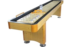 Playcraft Woodbridge Shuffleboard Table with Storage Cabinet - Shuffle Board Game Table Set with Matching Abacus, 8 Pucks, Brush & Wax (Made in USA) - Pro Style Climate Adjusters