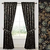 StangH Black Velvet Curtains 84 Inches Long Retro Floral Drapes 2 Panels | Vintage Cottagecore, 300GSM Soft Velvet, Light Filtering, Thermal Insulated, Dark Rose Sketch, Living Room, Home Office