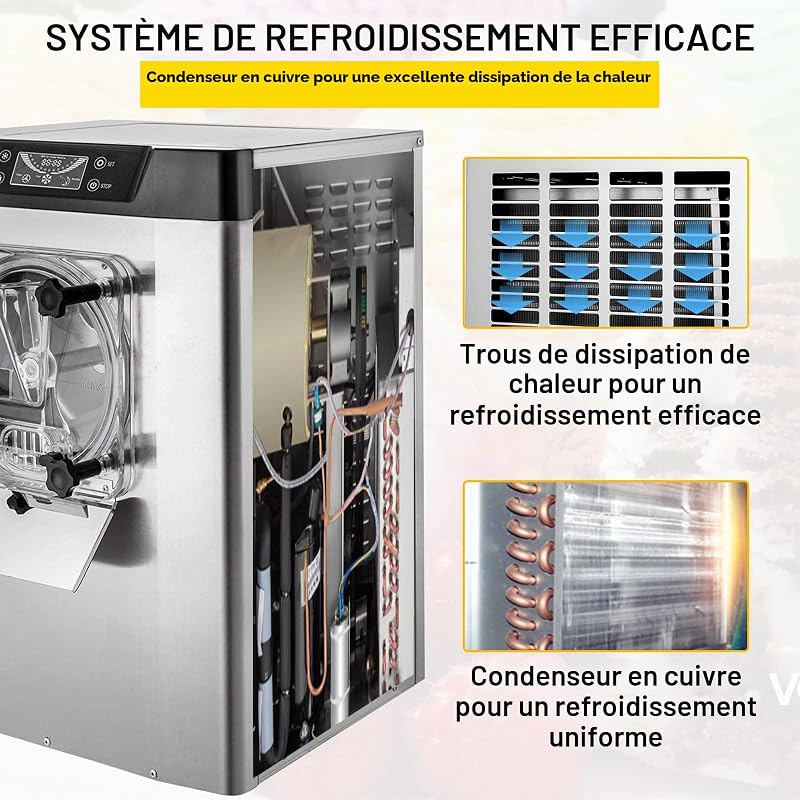 Machine à Glace Pilée Électrique Capacité 20 L/h Sorbetière en Acier Inoxydable 304 Turbine à Glace Machine à Crème Glacée PVC de Qualité Alimentaire Écran LCD pour Restaurant Café YKF-618