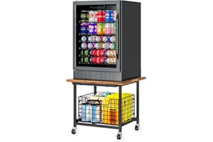 Mini Fridge Stand with Storage, Mobile Cart with Shelf & Drawer for Microwave, Printer, Wine Stand, Easy to Assemble with Whe