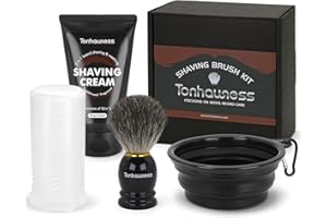 TONHAWNESS Travel Shaving Brushes Kit For Men, 4 In 1 Shaving Brush Set With Badger Hair Shaving Brush, Shaving Brush Case, Shaving Cream and Foldable Shaving Bowl For Trip