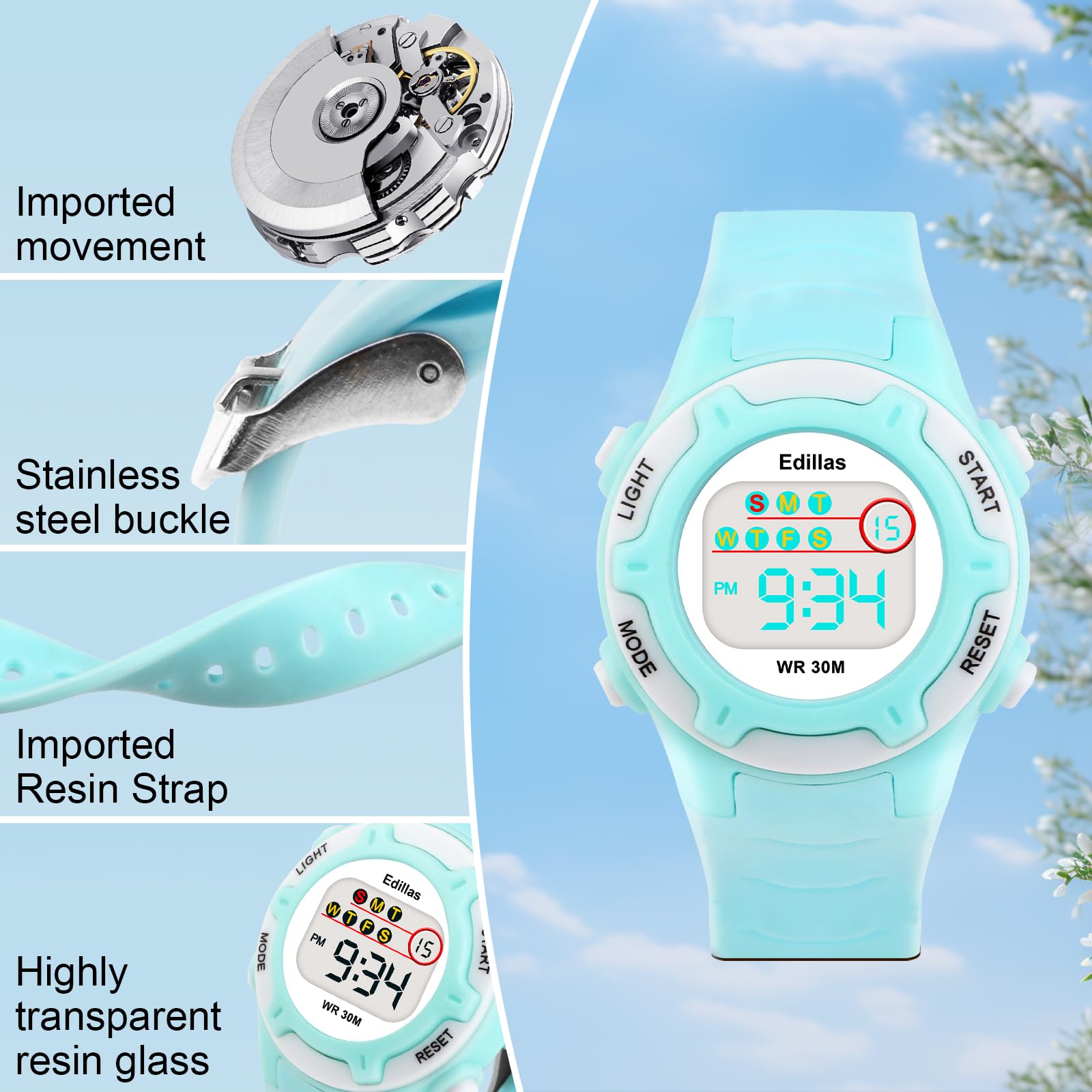 Edillas Kids Watch Digital for Girls Boys, Children Waterproof Watches Multi-Functional with LED Backlight Alarm/Stopwatch for Student Ages 4-13