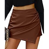 luvamia Shorts for Women Faux Leather Skorts High Waisted PU Leather Shorts Elastic Waist Ruched Wrap Skorts Skirts