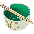 Silver Buffalo Sanrio Hello Kitty and Friends Keroppi Foodie Icons Ceramic Ramen Noodle Rice Bowl with Chopsticks, Microwave Safe, 20 Ounces