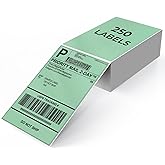 YIKIADA Green Shipping Thermal Labels 4 × 6 Inch Vinyl Self-Adhesive Fanfold Direct Stickers Waterproof Perforated Printer Decal for Office Warehouse Home Address 250 PCS