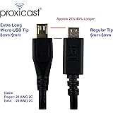 Proxicast Premium 8mm Extra Long Tip USB 2.0 Micro-USB Male - to - USB A Male Cable - 6 ft Length - Heavy 22 AWG Gauge - Fast Charge + Data for Thick Cases & Deep Connectors