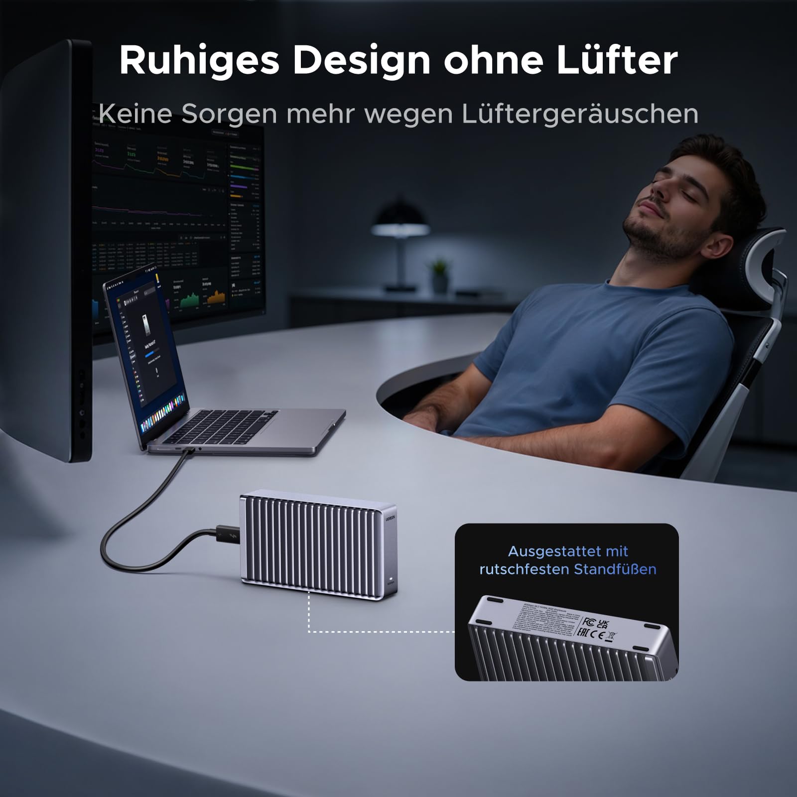UGREEN 80Gbps M.2 NVMe SSD Gehäuse, NVMe Gehäuse kompatibel mit Thunderbolt 5/4/USB4 bis zu 7000MB/s, M2 SSD Gehäuse kompatibel mit MacBook, Mac mini, Mac Studio 50cm Kabel(SSD Nicht enthalten) 6