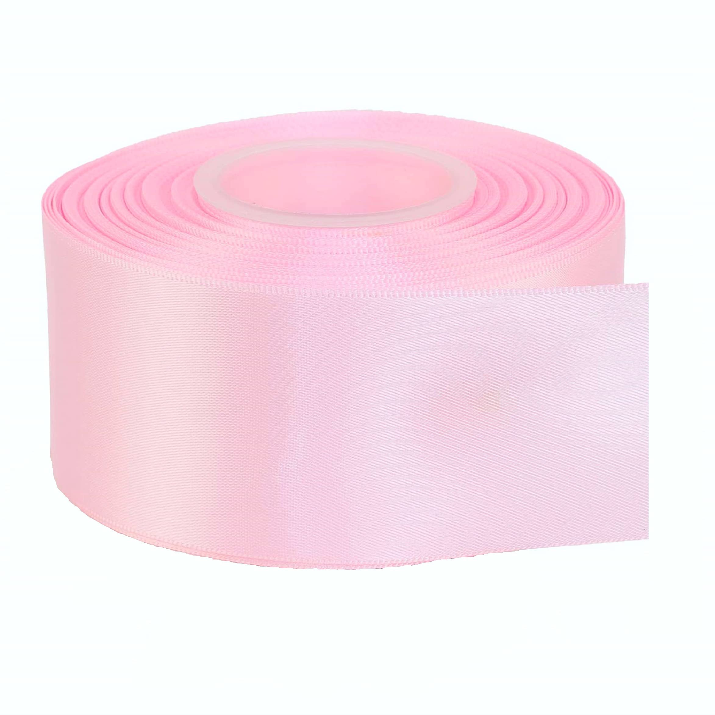 Double Faced Satin Ribbon -23 Metrs, Perfect for Wedding, Gift Wrapping, Bow Making, Sewing, Party Decorations, Christmas Crafts, Bows Car, DIY, Bouquets, Cake (50mm X 23 Metres, Light Pink)