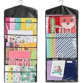 ProPik Hanging Double Sided Gift Bag Storage Organizer with Multiple Front and Back Pockets - Organize Your Gift Wrap, Tissue Paper, and Paper Bags 38 x 16 Inch PVC (Full Black)