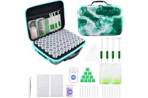 SuSentak Diamond Art Storage Containers with Dot Drill Tools,60 Slots Bead Organizer Case for 5D DIY Art Kits, Portable Craft Box for Diamond Painting Accessories (Green)
