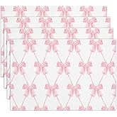 Pink Bow Cotton Linen Placemats Set of 4, 12x18 Table Mat for Family Dinners Wedding Parties Restaurant Kitchen Decoration, Waterproof Washable Heat Resistant Place Mats -a07