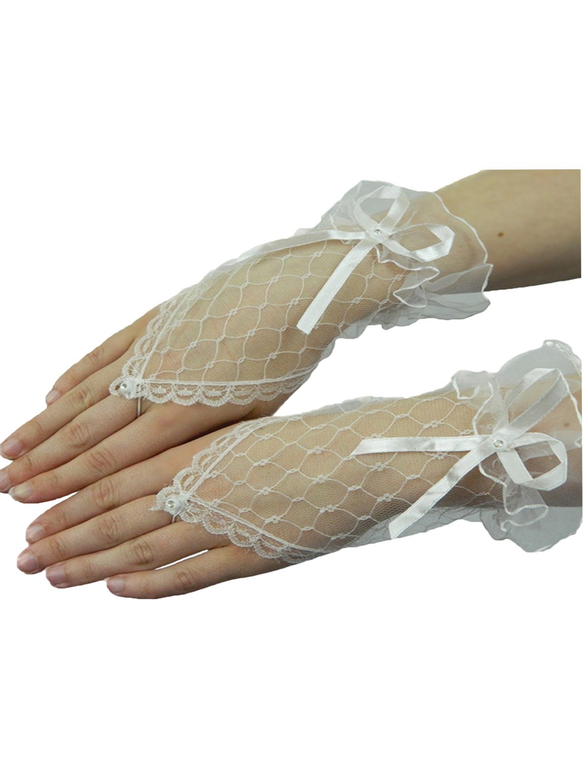 Yummy Bee - Fingerless Lace Gloves for Women - Black Goth and White Bridal Styles
