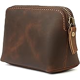 TheAntiq Full Grain Leather Cosmetic Bag – Zippered Makeup Pouch for Women, Small Travel Toiletry & Organizer Pouch for Purse, Premium Handmade Leather (5 × 4 × 2.5 in)