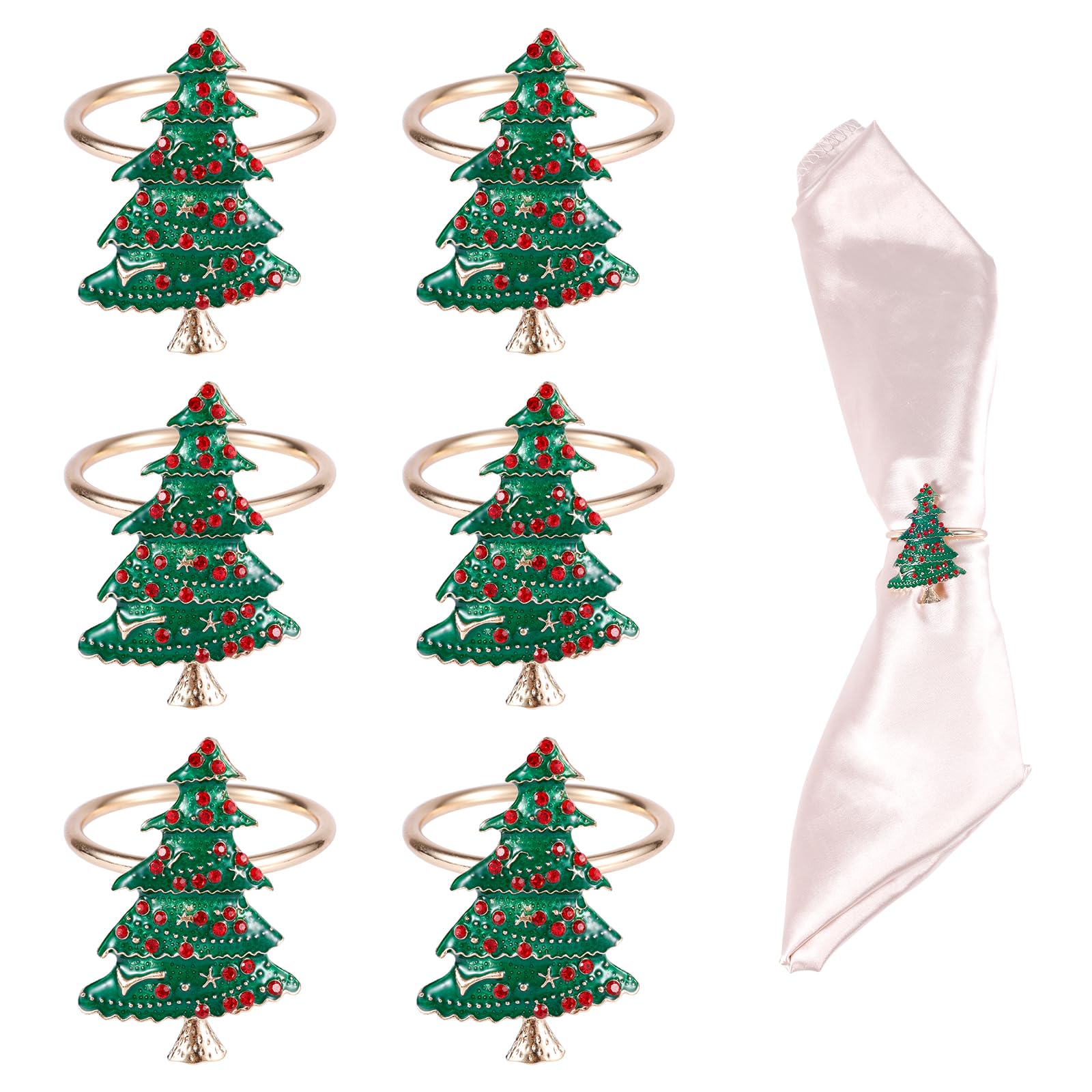 6pcs Christmas Napkin Rings, Xmas Napkin Holder Buckle Christmas Tree Napkins Rings Gold Napkin Rings for Table Dinner Wedding Party Kitchen Bar Restaurant DIY Decorations