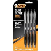 BIC Glide Black Retractable Ballpoint Pens, 1.0mm Medium Point, 4-Count | Ultra Smooth Writing Performance, Comfortable Rubber Grip Design, Convenient Refillable Style