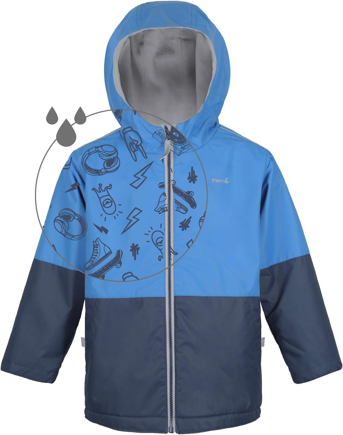 Boys Rain Jacket, Lightweight Winter Raincoat w Magic Pattern - Fleece Lined - Kids Youth