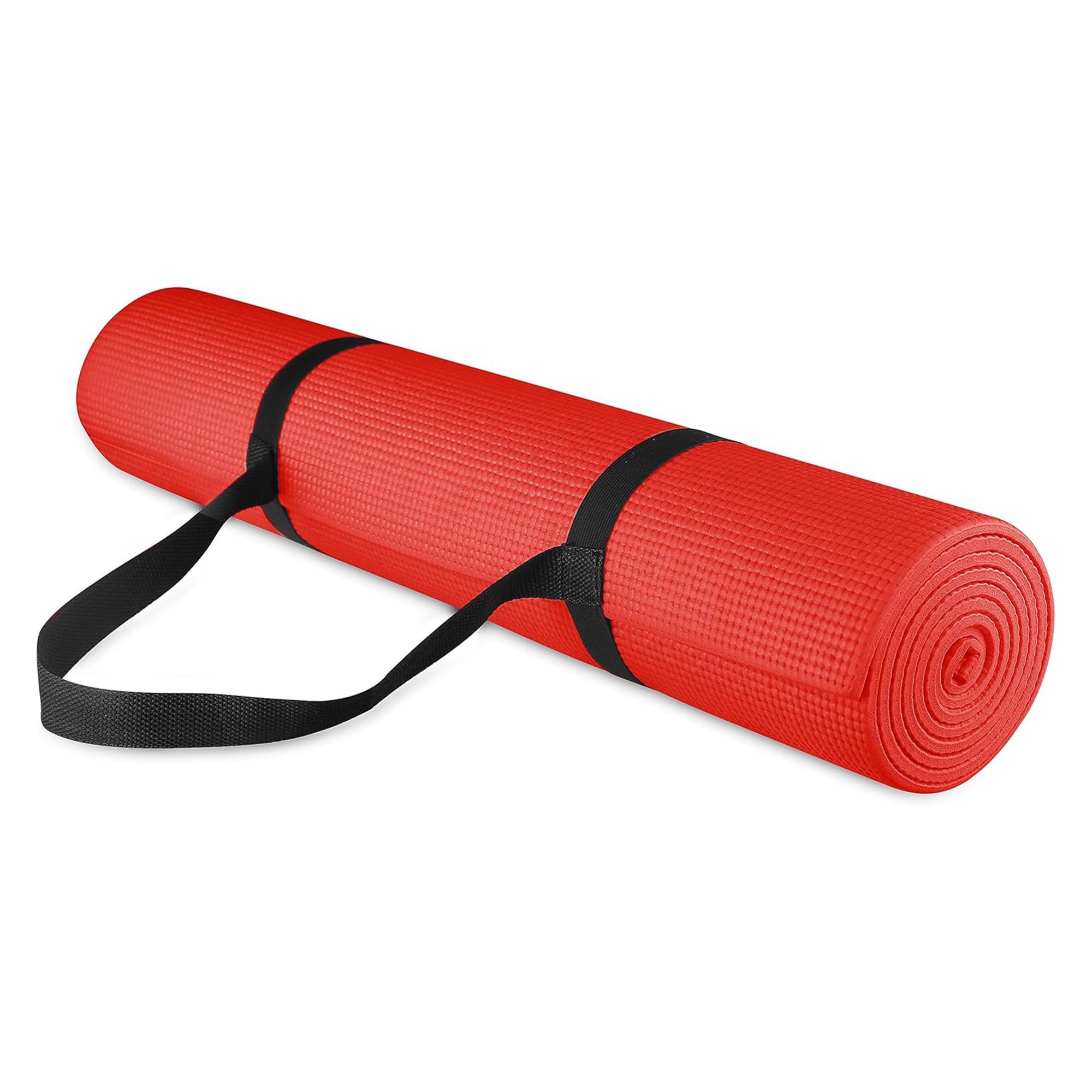 BalanceFrom GoYoga All Purpose High Density Non-Slip Exercise Yoga Mat with Carrying Strap, 1/4", Red