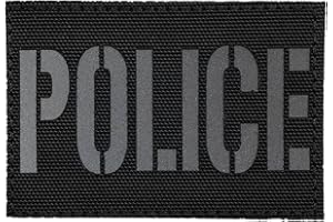 uuKen Police Patch Reflective Laser Cut Black 3"×2" for Hat Cap Vest Clothing Uniform Back Panel with Hook and Loop (RF Black,XS 3"×2")