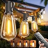 addlon 100FT LED Outdoor String Lights with Remote Waterproof Patio Lights with Shatterproof ST38 Replaceable Bulbs, Dimmable