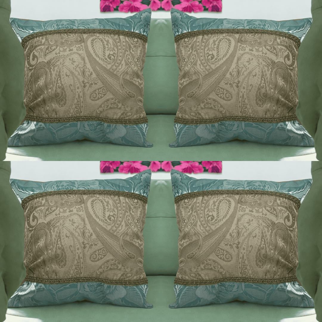 Seechoo Floral Flower Cushion Covers, Set of 4, 40x40cm, Assorted Colours (Teal Beige)