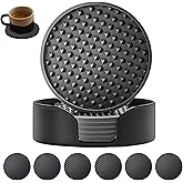 Silicone Coasters 6 Pack with Holder, Non-Slip Non-Stick Heat Resistant Cup Mat, Washable for Home Office Bar (Black)