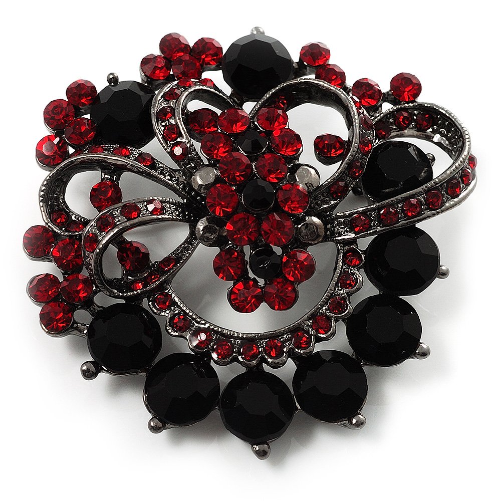 AvalayaRed & Jet-Black Diamante Corsage Brooch (Black Tone)
