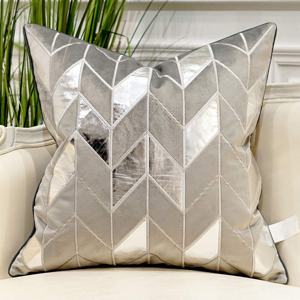 Photo 1 of Avigers 20 x 20 Inches Grey Silver Striped Cushion Case Luxury European Throw Pillow Cover Decorative Pillow for Couch Living Room Bedroom Car