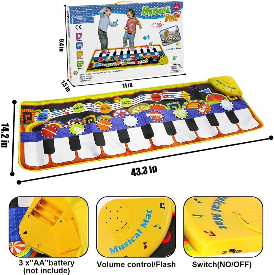 RenFox Kids Musical Mats, Music Piano Keyboard Dance Floor Mat Carpet Animal Blanket Touch Playmat Early Education Toys for Baby Girls Boys(43.3x14.2in): Toys & Games