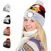 LED Beanie with Light for Adults, USB Rechargeable Headlamp Cap Unisex Winter Warm Knit Night Light Hat for Camping Running