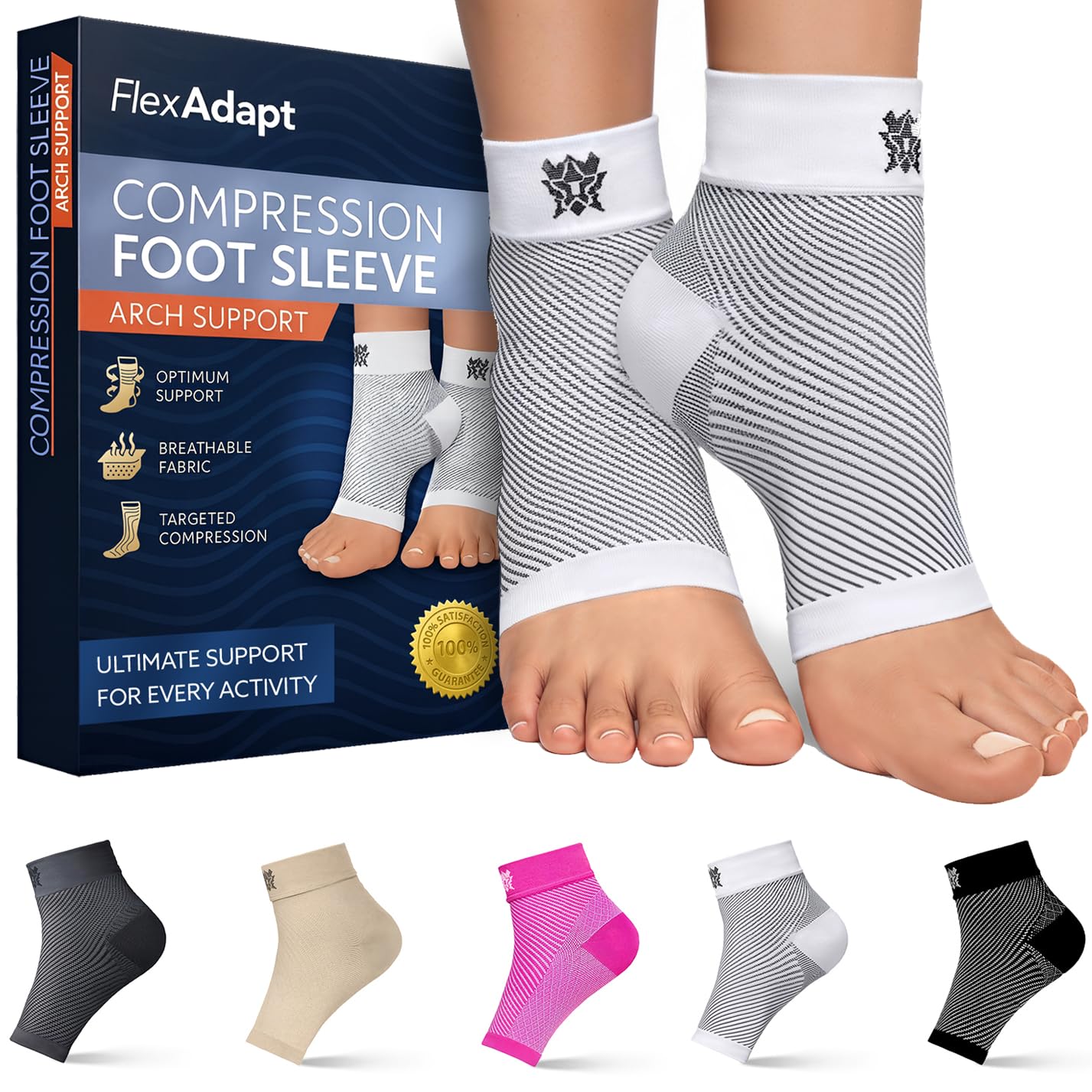 Plantar Fasciitis Compression Socks/Sleeves for Men and Women - Premium Foot and Ankle Support to Relieve Pain, Improve Circulation and heal Your feet, Arches and Heels - 1 White Pair - Large