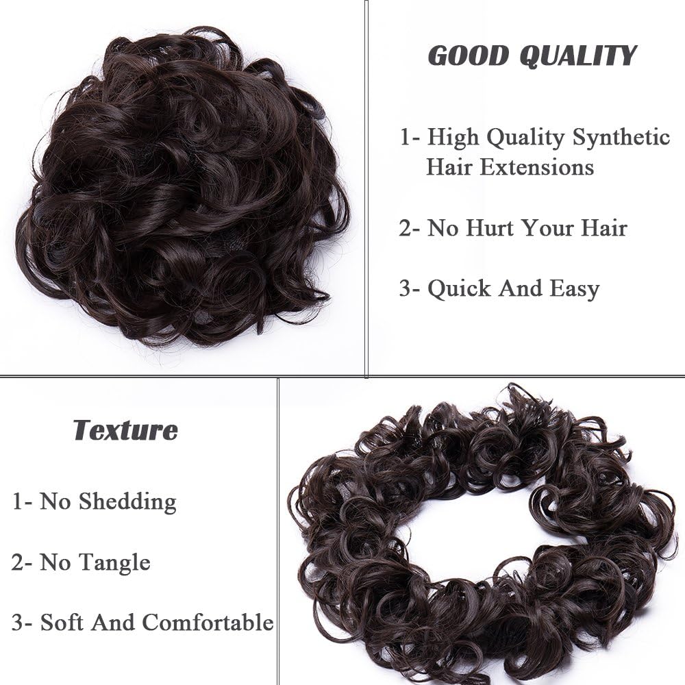 Long Hair Bun Scrunchy Scrunchie Up Do Hairpiece Curly Messy Hair Ribbon Ponytail Extensions Wavy - Medium Brown - Image 3