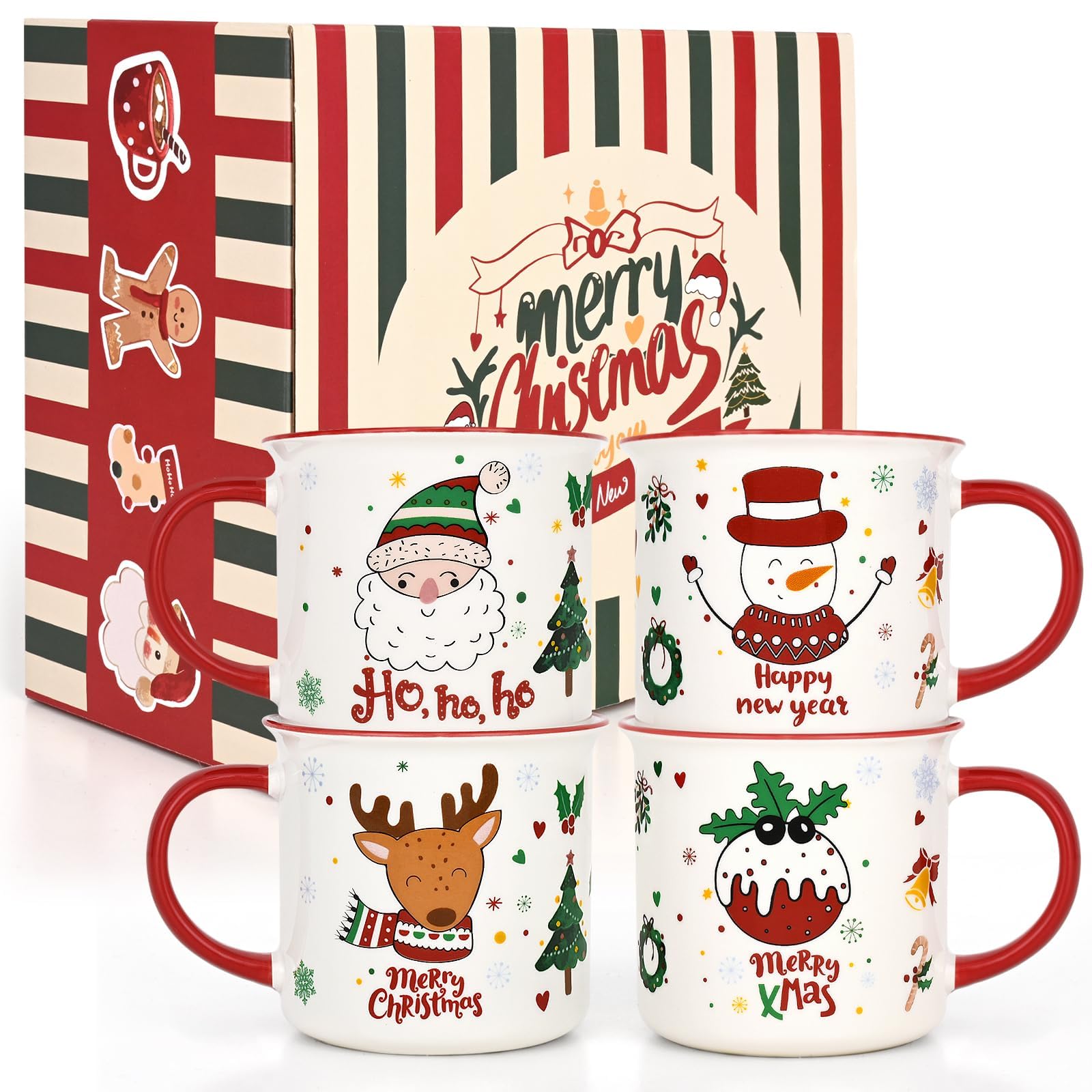 Mua Joymaking Weihnachten Tasse 4er Set, Kaffeetasse mit festlichem Design, fröhliche Weihnachtstasse mit Weihnachtsmann Schneemann Rentier, Tasse für heißen Kakao, Geschenke für Familie Freunde 370ml trên Amazon Đức chính hãng 2026