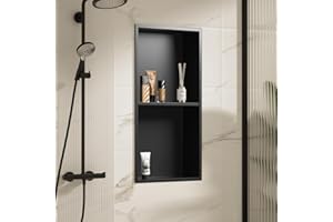 LIVIGLOW 304 Stainless Steel Recessed Shower Niche Double Shelves 24" X 12" No Tile Needed, Waterproof Rustproof Bathroom Wall Niche, for Shower Wall & Bathroom Storage and Space Saving