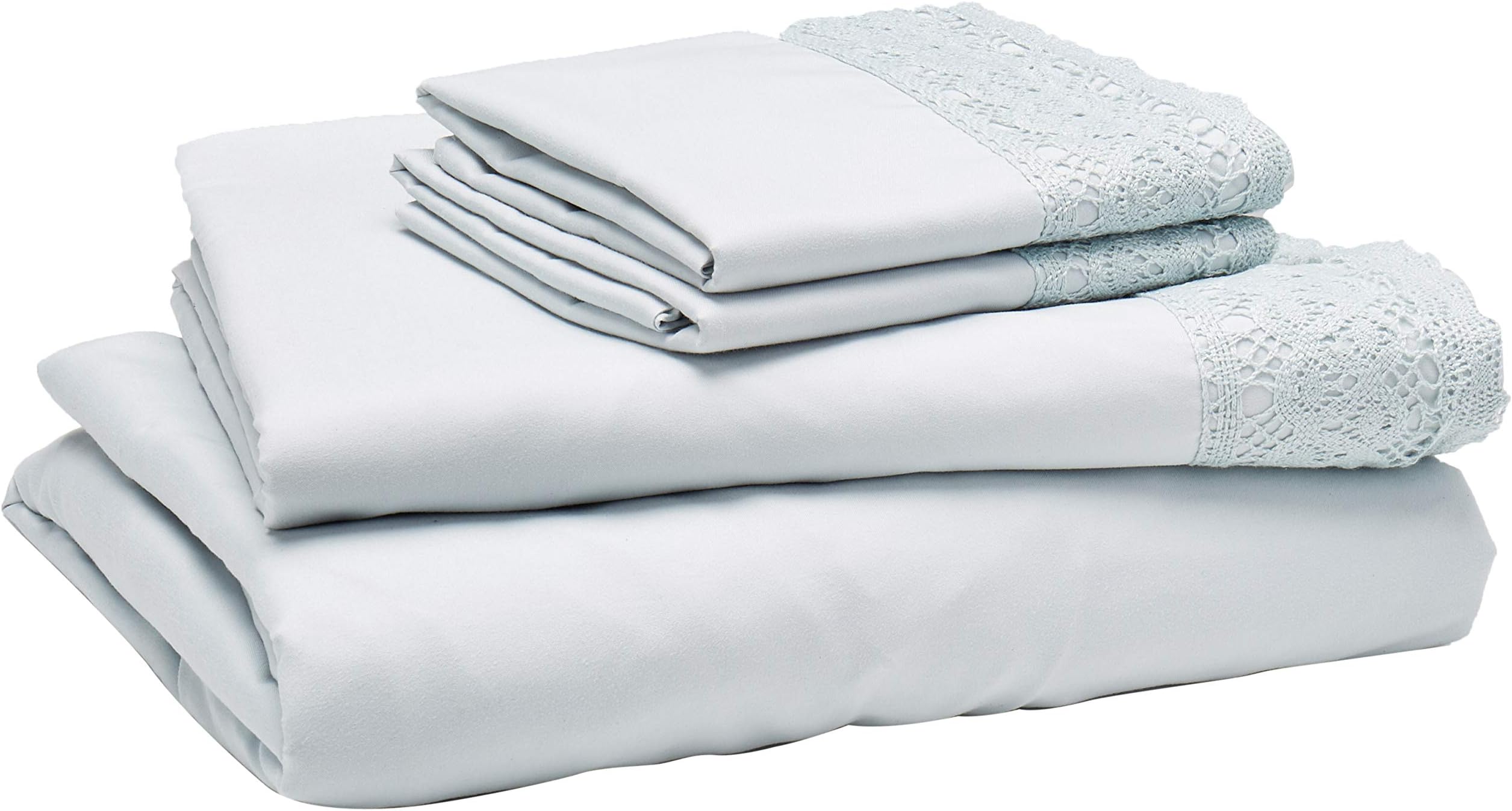 Amrapur Overseas | 4-Piece 100% Microfiber Crochet Lace Bed Sheet Set (Sea Mist, Queen)