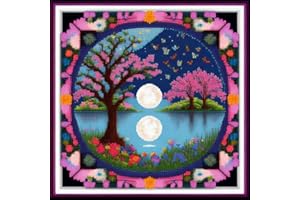 Artxfovy Stamped Cross Stitch Kits Beginners Full Range of Embroidery Starter Kits for Adults Printed Cross Stitching DIY Needlepoint Kit 11CT- Moon Scenery 17.7x17.7 inch