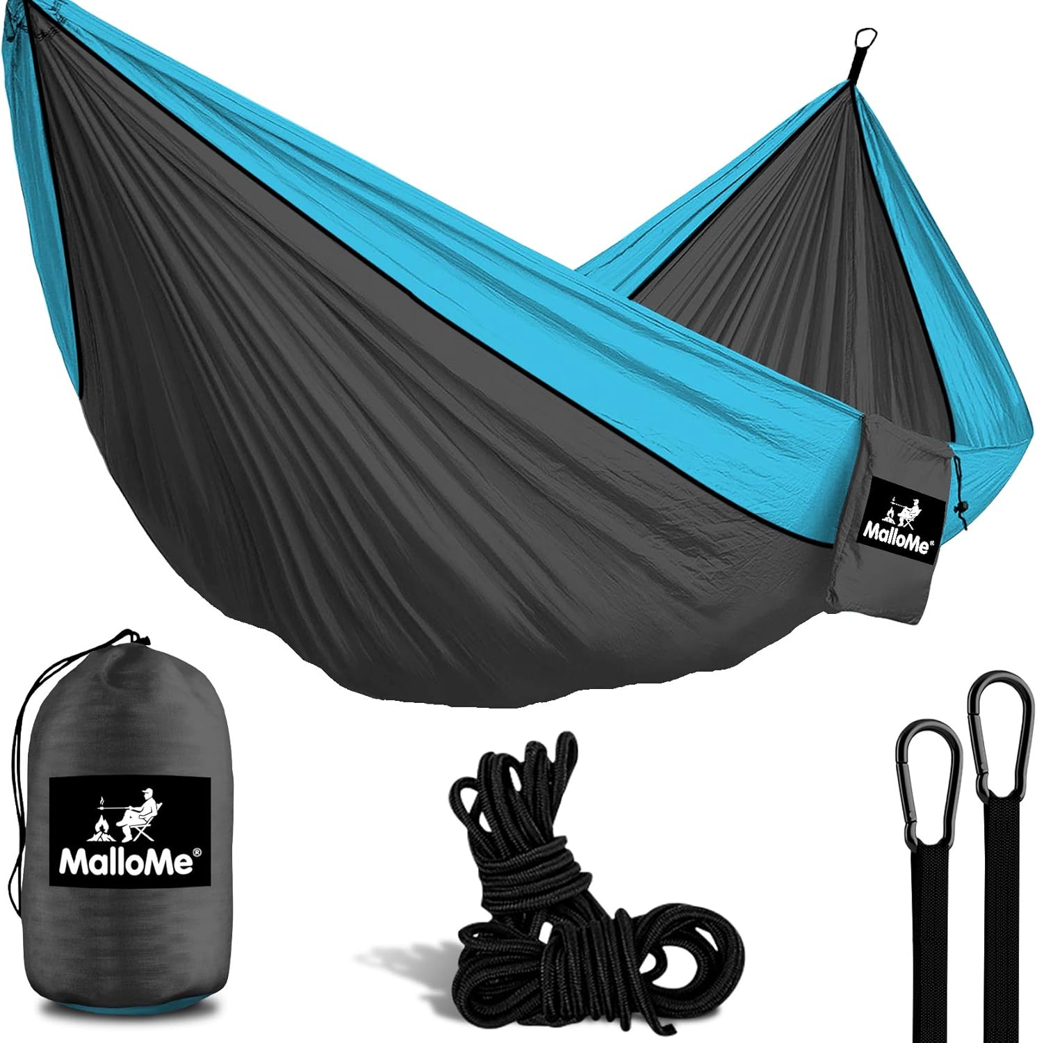 MalloMe Camping Hammock with Ropes - Double & Single Tree Hamock Outdoor Indoor 2 Person Tree Beach Accessories Ð Backpacking Travel Equipment Kids Max 1000 lbs Capacity - Two Carabiners Free