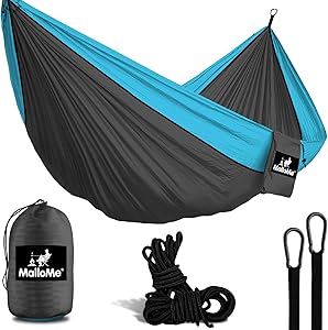 MalloMe Camping Hammock with Ropes - Double & Single Tree Hamock Outdoor Indoor 2 Person Tree Beach Accessories Ð Backpacking Travel Equipment Kids Max 1000 lbs Capacity - Two Carabiners Free