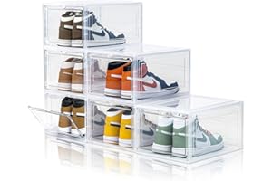 CKHXR Upgraded X-Large 6 Pack Clear Shoe Storage Organizer,Stackable Shoe Rack for Closet,Plastic Shoe Boxes with Magnetic Door,Shoe Containers For Sneaker Display,Fit up to US Size13