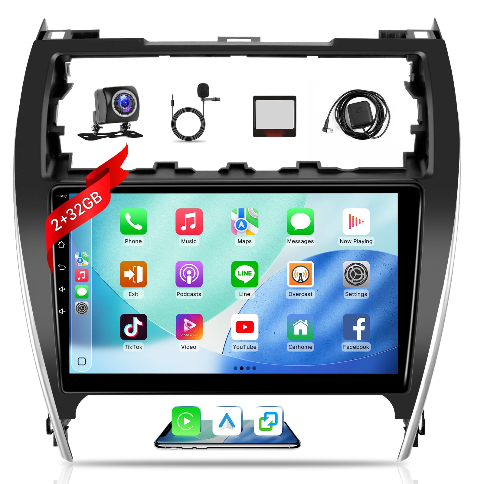 Photo 1 of 10.1" Android Car Radio for Toyota Camry 2012 2013 2014 with Wireless Carplay Android Auto - 2+32GB IPS Touch Screen Head Unit Car Stereo with GPS, BT, WiFi, DSP, FM, Support J-B-L & Large Screen