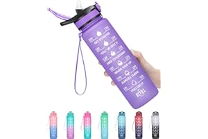 MEITAGIE 32oz Leakproof Motivational Sports Water Bottle with Straw & Time Marker, Flip Top Durable BPA Free Tritan Non-Toxic Frosted Bottle Perfect for Office, School, Gym and Workout (Cotton Candy)