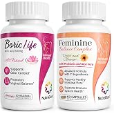 NutraBlast Boric Acid Suppositories Bundle with Feminine Balance Complex | 30 Suppositories, 60 Capsules, Supports Odor Control, Detox and Cleanse Probiotics, Supports Healthy Intestinal Flora
