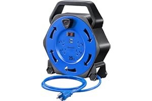 DEWENWILS Cord Reel with 4 Power Outlets, 2-USB Ports(3.4A Fast Charge), 25FT Retractable Extension Cord Reel, Heavy Duty SJT
