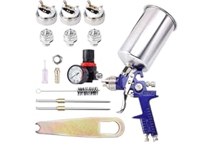 B4B BANG 4 BUCK BANG4BUCK Professional HVLP Gravity Feed Air Spray Gun, 1.4mm 1.7mm 2.5mm Nozzles, 1000cc Aluminum Cup with Gauge for Auto Paint, Primer, Clear/Top Coat & Touch-Up